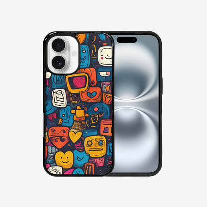 iPhone 16 Case — Hand Drawn Icon Doodle Pattern Hundreds, Original Design Phone Case