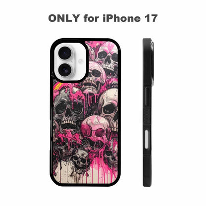 iPhone 17 Case — Black &amp; Pink Ink Gothic Skulls, Custom Art Phone Cover
