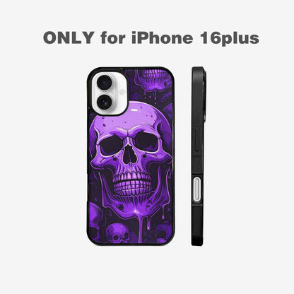 iPhone 16 Plus Case — Monochrome Purple Skeletons Neon Drip Melting, Custom Phone Case