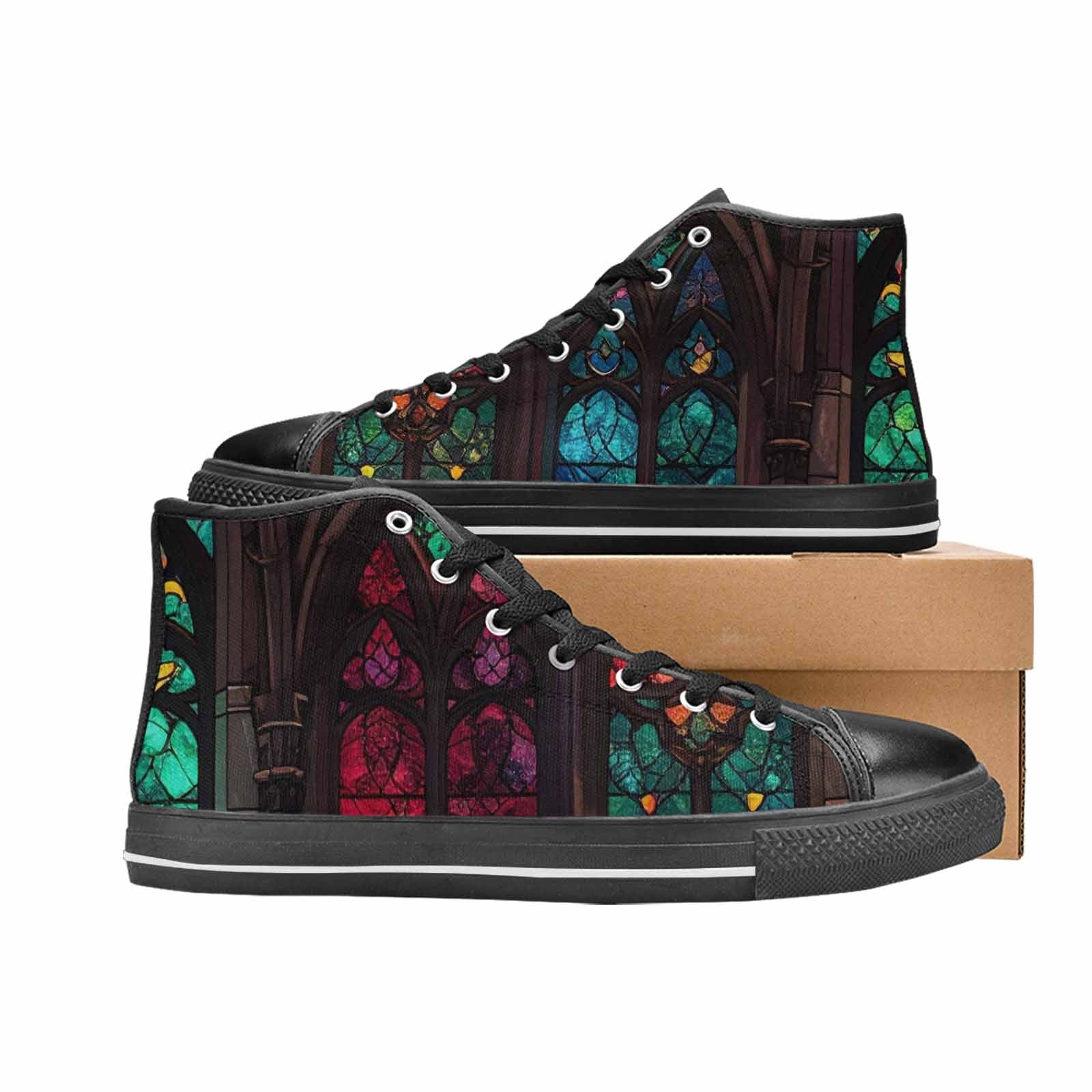 WOMEN'S Stained Glass Cathedral High Top Canvas Wallpaper Art Custom Sneakers