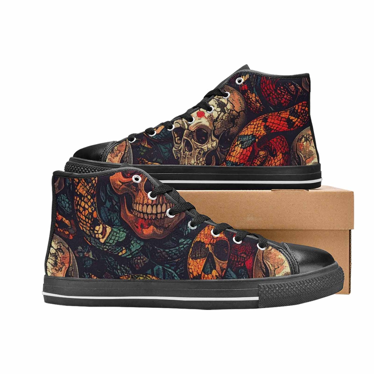 WOMEN'S Snake Skulls Print High Top Canvas Surreal Shoes