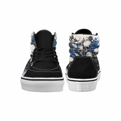 WOMEN'S Skulls Black & Blue Ink High Top Canvas Unique Print Cottagecore Sneakers