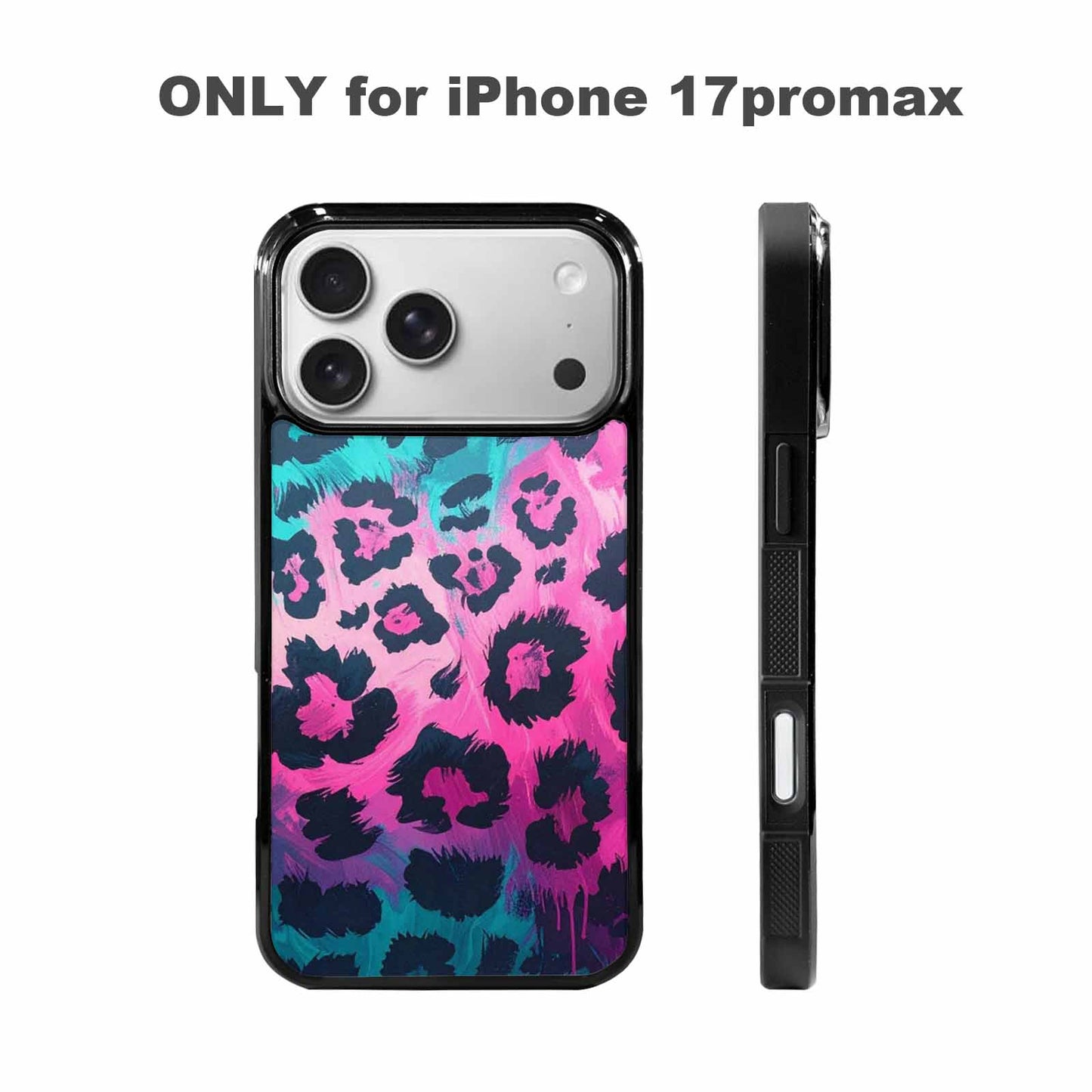 iPhone 17 Pro Max Case — Leopard Neon Pink Teal Airbrush Animal, Custom Printed Phone Case