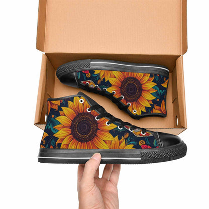WOMEN'S Sunflower Skulls Print High Top Canvas Dreamcore Custom Sneakers
