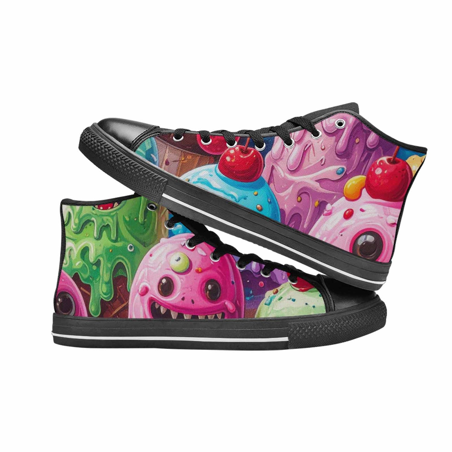 MEN'S Melting Icecream Monster Cherry High Top Canvas Surreal Custom Sneakers