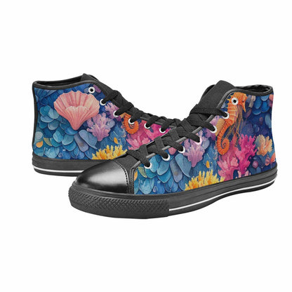 MEN'S Fish Scale Coral High Top Canvas Vivid Shoes