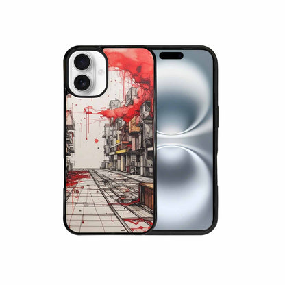 iPhone 16 Plus Case — Liminal Space Fragment Black Red Ink, Custom Art Phone Cover