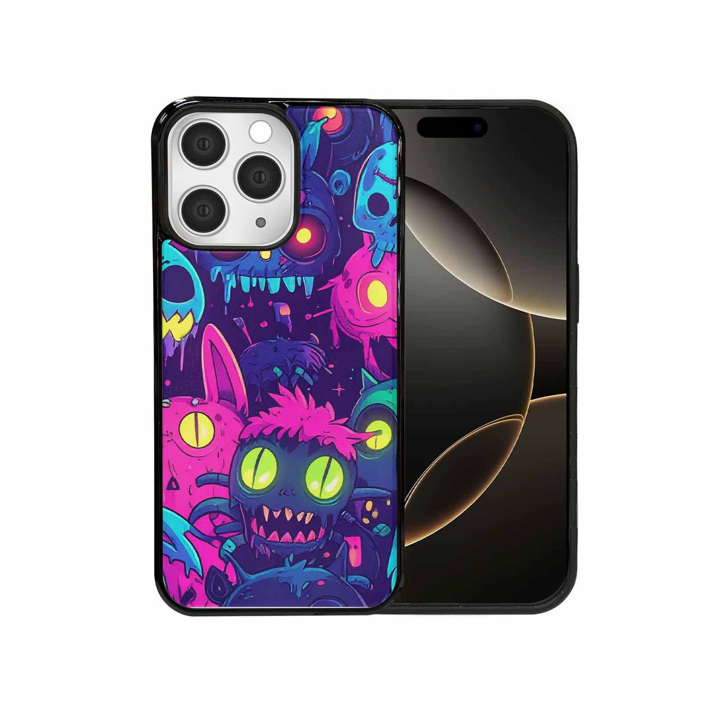 iPhone 15 Pro Max Case — Mixed Toxic Glow Creature Pattern Hundreds, Custom Made Phone Cover