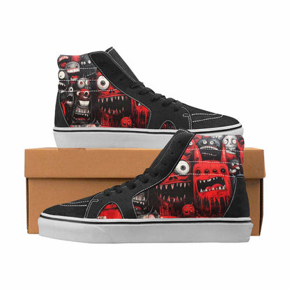 WOMEN'S Monsters Black & Red Ink High Top Canvas Bold Print Grunge Custom Streetwear Shoes