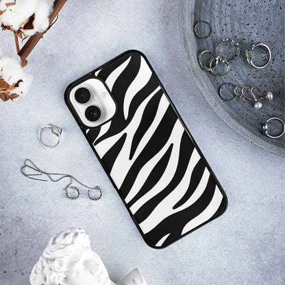 iPhone 16 Plus Case — Zebra Print Black White Custom, Original Design Phone Case