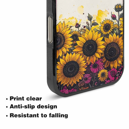 iPhone 16 Pro Max Case — Sunflower Burst Black Pink Ink Sunflowers, Personalized Phone Case