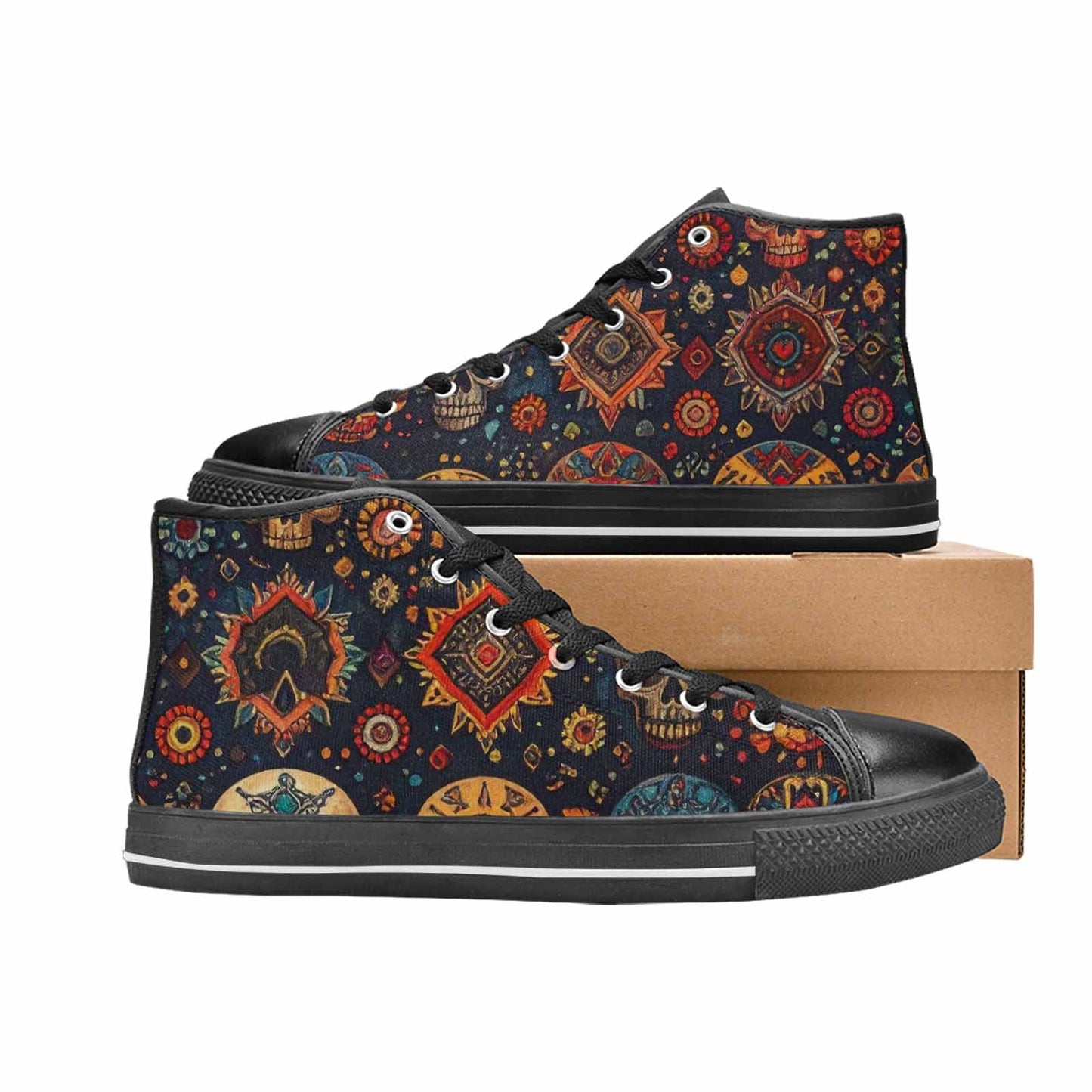 MEN'S Skulls - Tribal-Patterned- High Top Canvas Wallpaper Art Shoes