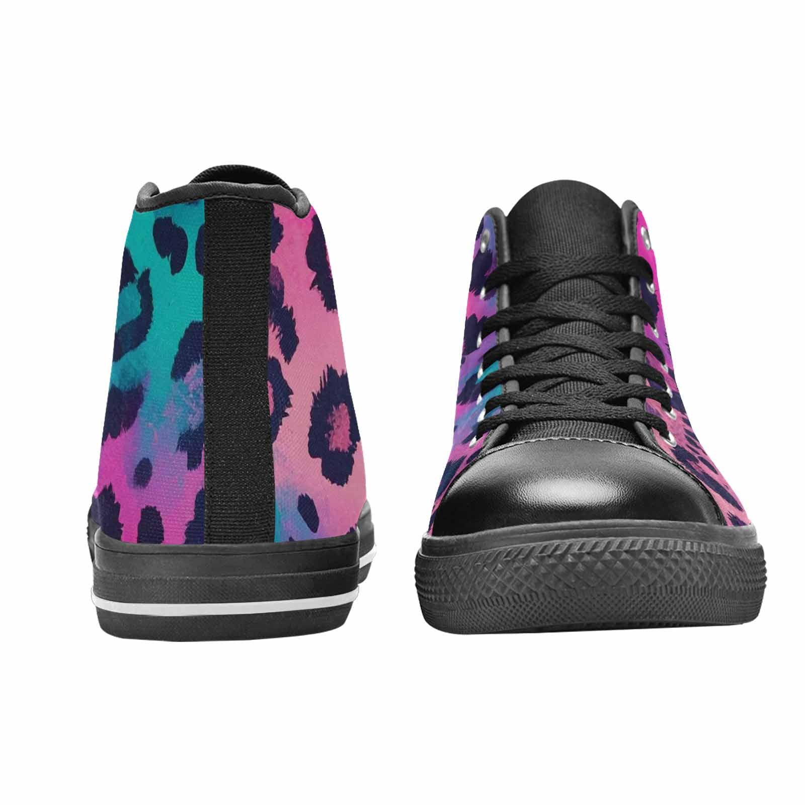 MEN'S Leopard Neon Pink Teal Airbrush High Top Canvas Wallpaper Art Shoes