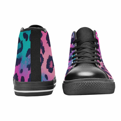 MEN'S Leopard Neon Pink Teal Airbrush High Top Canvas Wallpaper Art Shoes