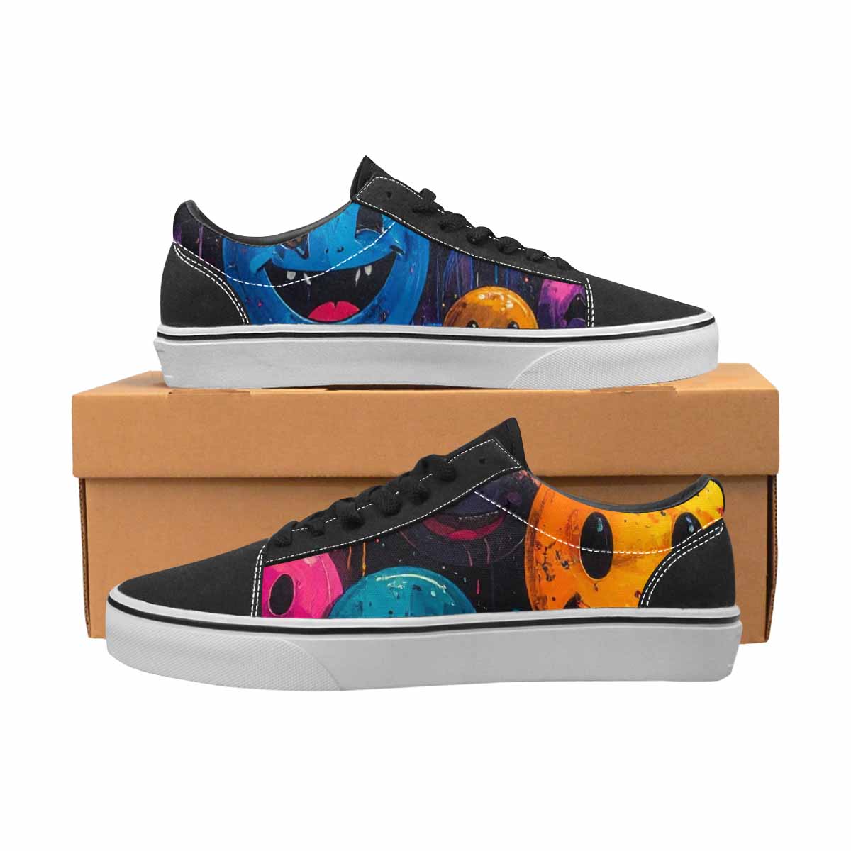 WOMEN'S Smiley Faces  Glow Lace-Up Canvas Vivid Sneakers