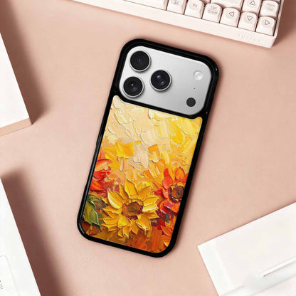 iPhone 17 Pro Case — Impressionist Sunflower Brushstroke Pattern Hundreds Floral, Custom Phone Case