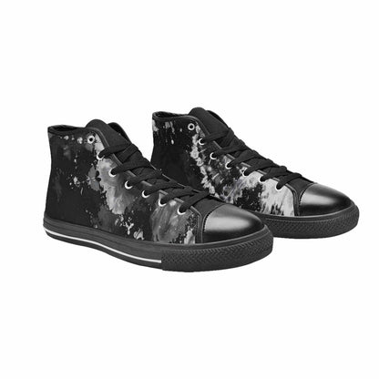 WOMEN'S Tie Dye Acid Wash Black White High Top Canvas Cottagecore Custom Sneakers