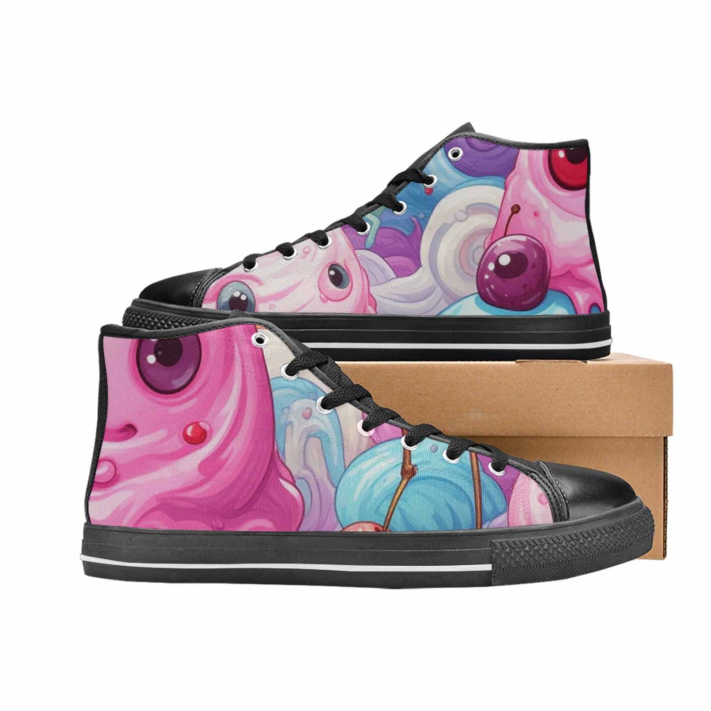MEN'S Melting Icecream Monster Cherry High Top Canvas Grunge Custom Shoes