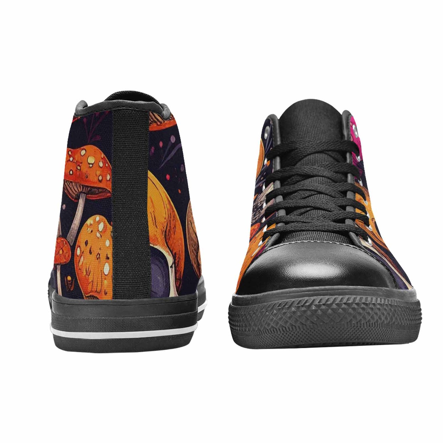 WOMEN'S Mushroom Skulls High Top Canvas Neon Fantasy Sneakers