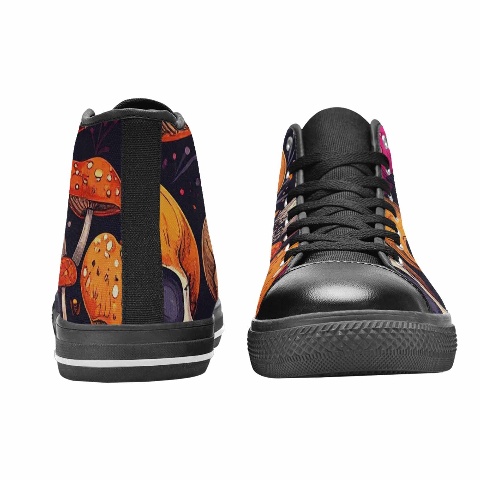 WOMEN'S Mushroom Skulls High Top Canvas Neon Fantasy Sneakers