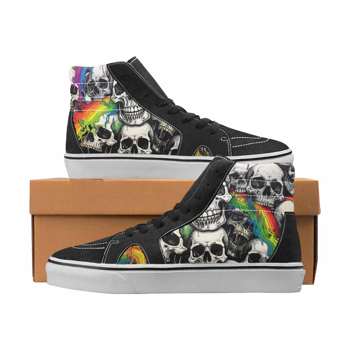 WOMEN'S Skulls Black & Green Ink High Top Canvas Artist-designed Aesthetic Sneakers
