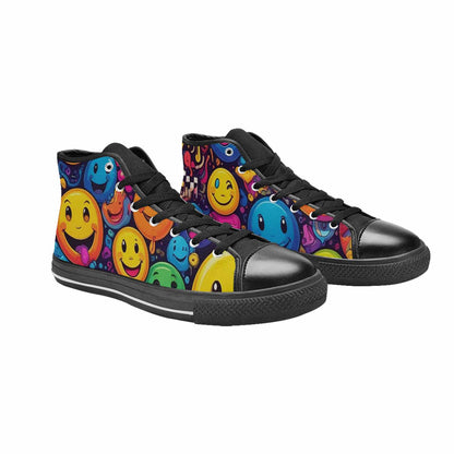 MEN'S Yellow Smiley Face High Top Canvas Dark Academia Custom Shoes