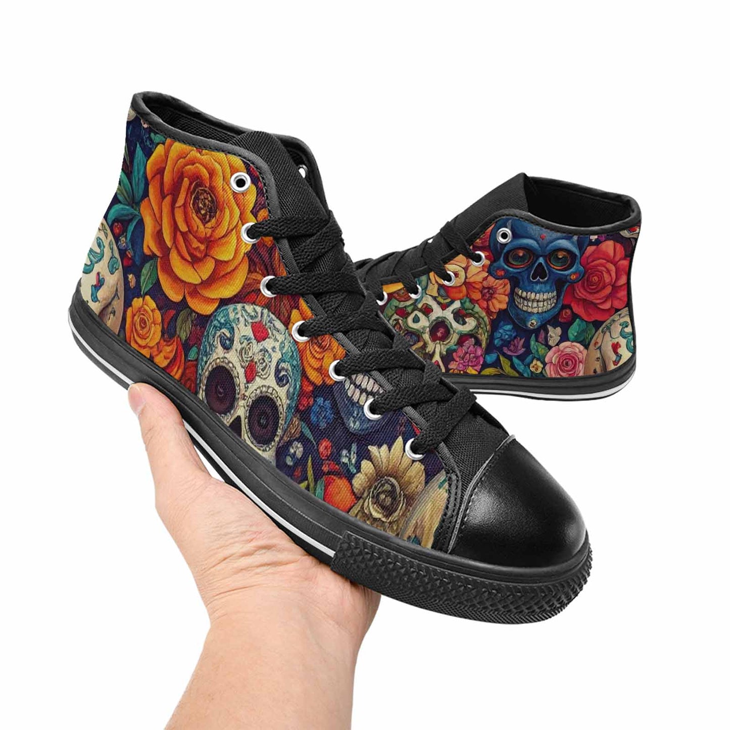 MEN'S Skull High Top Canvas Cottagecore Custom Sneakers