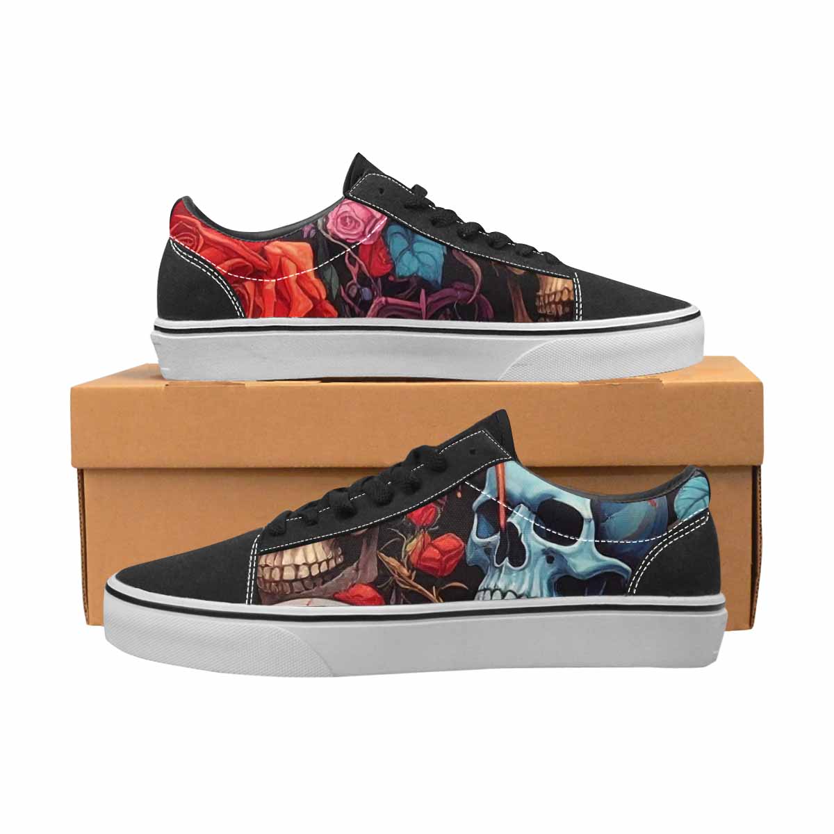 WOMEN'S Skulls Roses Melting Skulls Lace-Up Canvas Vivid Sneakers