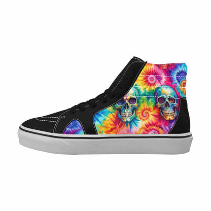 MEN'S Tie Dye Skulls Print High Top Canvas Neon Fantasy Custom Shoes