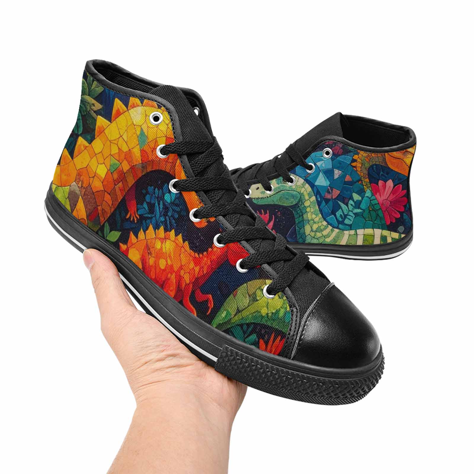 WOMEN'S Dinosaur Silhouette High Top Canvas Y2K Custom Sneakers