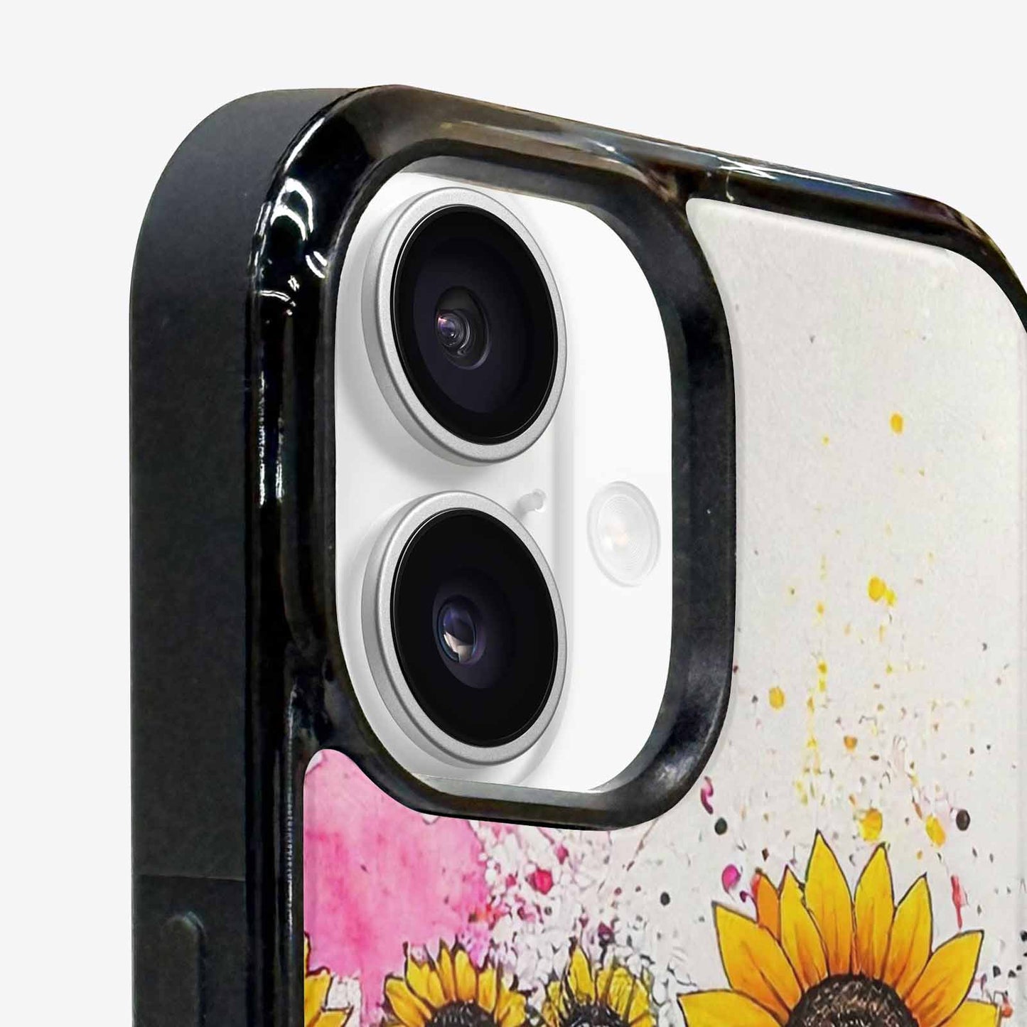 iPhone 16 Plus Case — Sunflower Burst Black Pink Ink Sunflowers, Custom Art Phone Cover