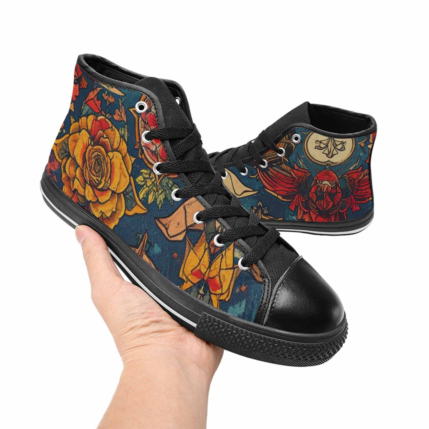 WOMEN'S Old School Tattoo High Top Canvas Dark Academia Sneakers