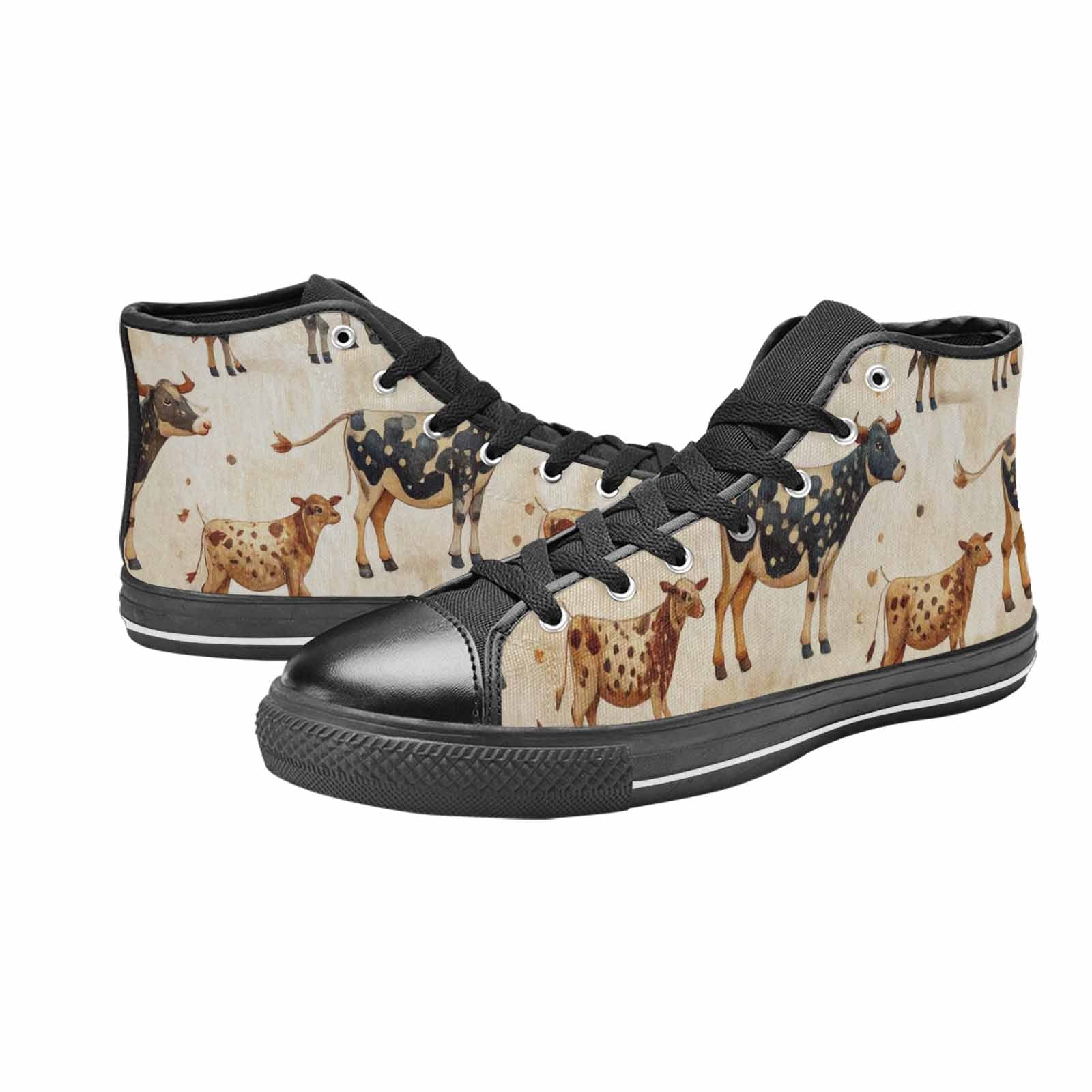 WOMEN'S Cow Animal Print High Top Canvas Grunge Custom Shoes