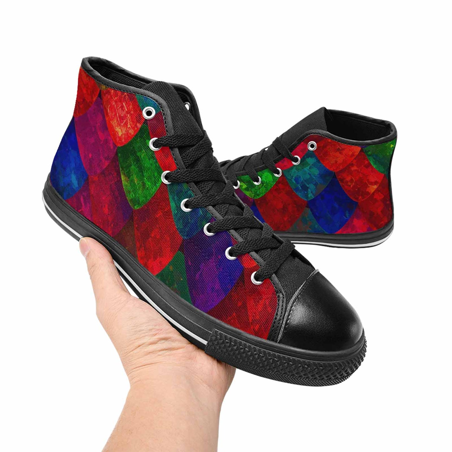 WOMEN'S Dark Snake Print High Top Canvas Neon Fantasy Custom Sneakers