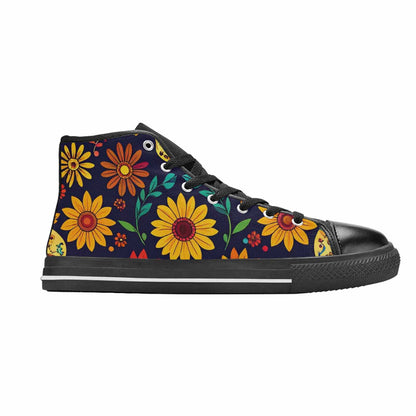 WOMEN'S Sunflowers And Skulls High Top Canvas Cottagecore Custom Shoes