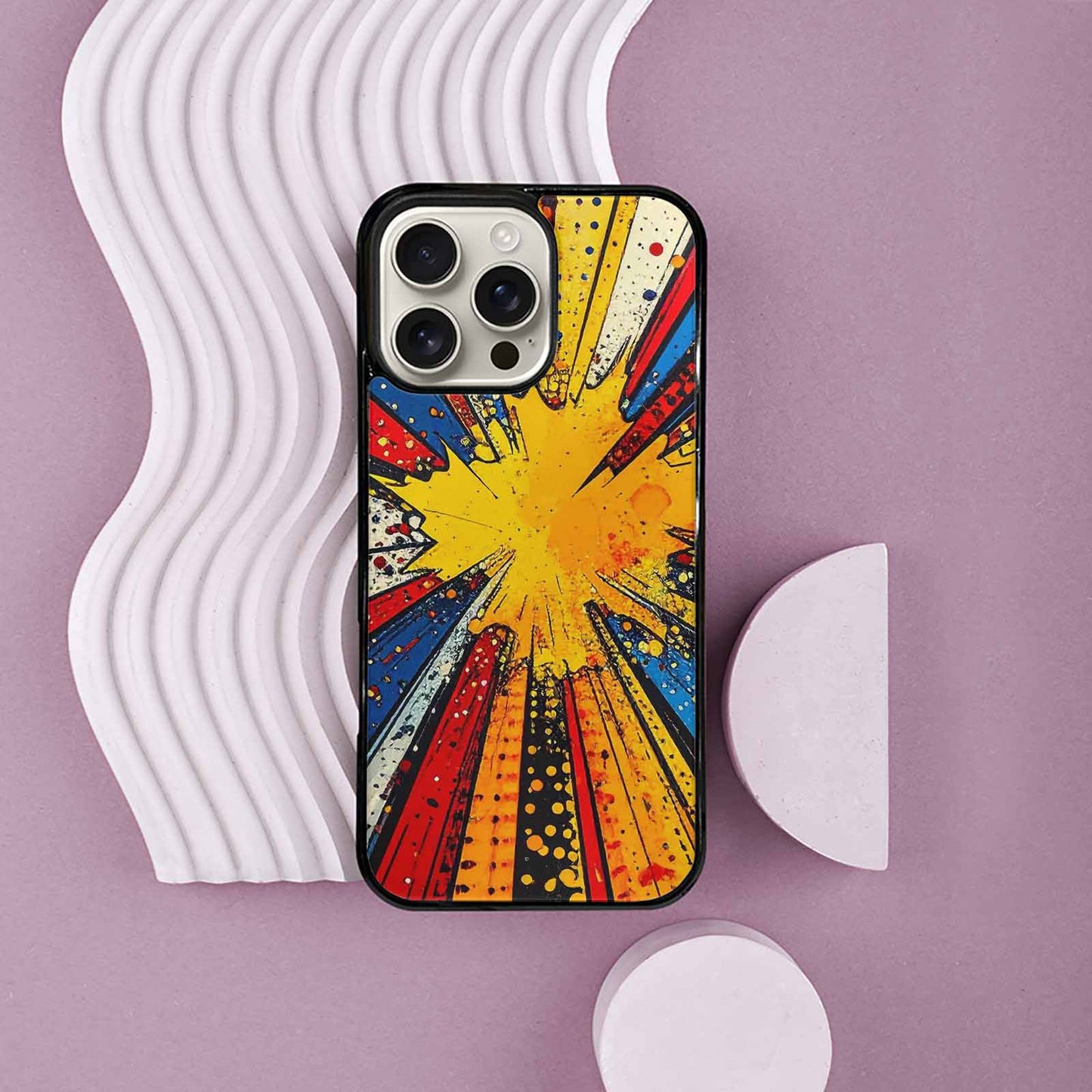 iPhone 16 Pro Max Case — Comic Halftone Comic Bursts Pattern Hundreds, Custom Designed Case Cover