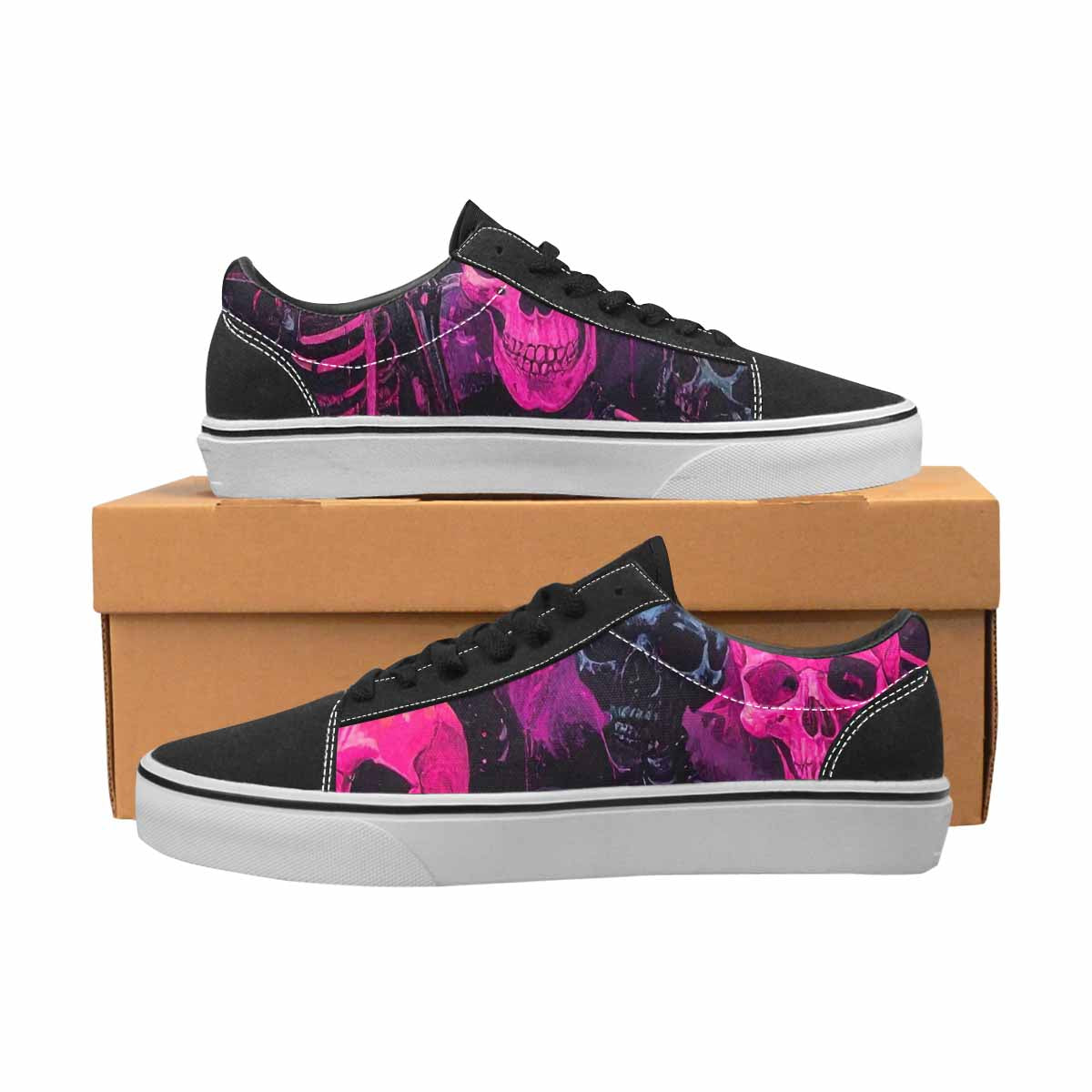 WOMEN'S Skeletons  Neon Pink Lace-Up Canvas Surreal Shoes