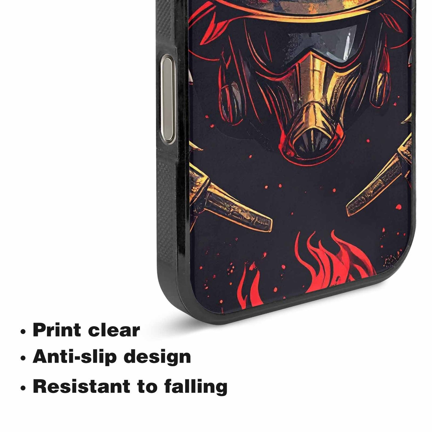 iPhone 16 Pro Max Case — Firefighter Pattern Flames Axes Helmets Seamless, Custom Art Phone Cover