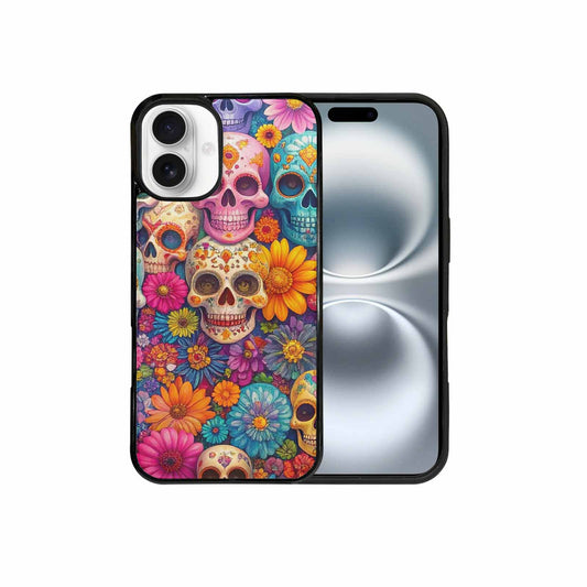iPhone 16 Plus Case — Ornate Candy Color Skull Pattern Hundreds, Unique Phone Case Design