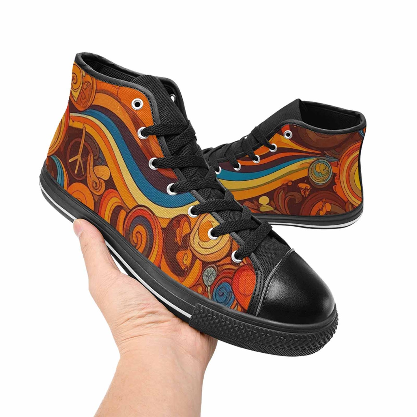 WOMEN'S Groovy 70S Peace High Top Canvas Dark Academia Custom Shoes