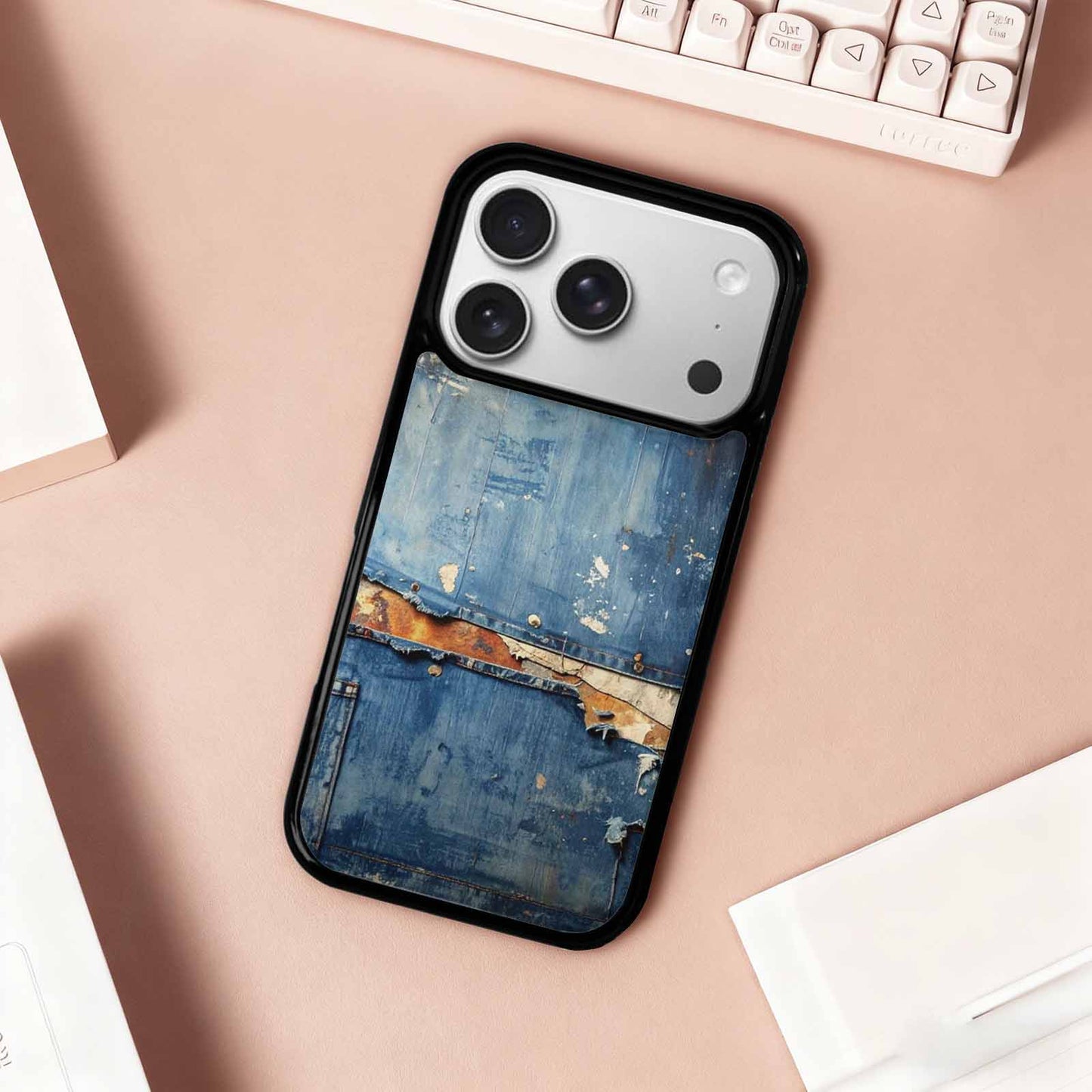 iPhone 17 Pro Case — Denim Distressed Textures Print Edge Original, Custom Print Case Cover