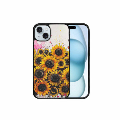 iPhone 15 Plus Case — Sunflower Burst Black Pink Ink Sunflowers, Personalized Phone Case