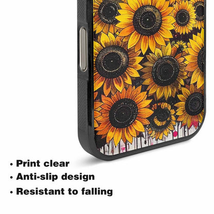 iPhone 16 Pro Max Case — Sunflower Burst Black Pink Ink Sunflowers, Custom Made Phone Cover