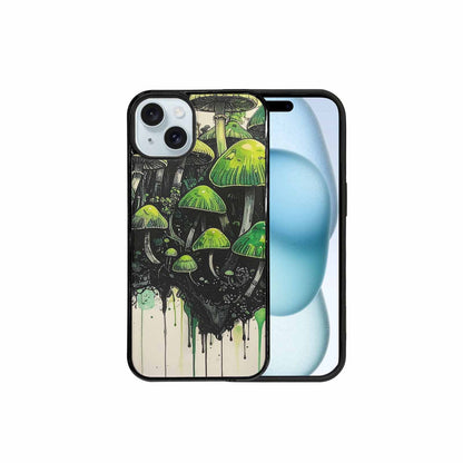 iPhone 15 Plus Case — Rainbow Drip Mushrooms Black Green Ink, Unique Phone Case Design