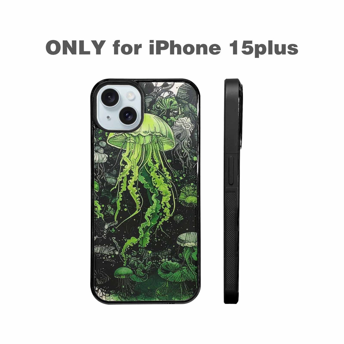 iPhone 15 Plus Case — Sea Creature Burst Black Green Ink, Customized Protective Case