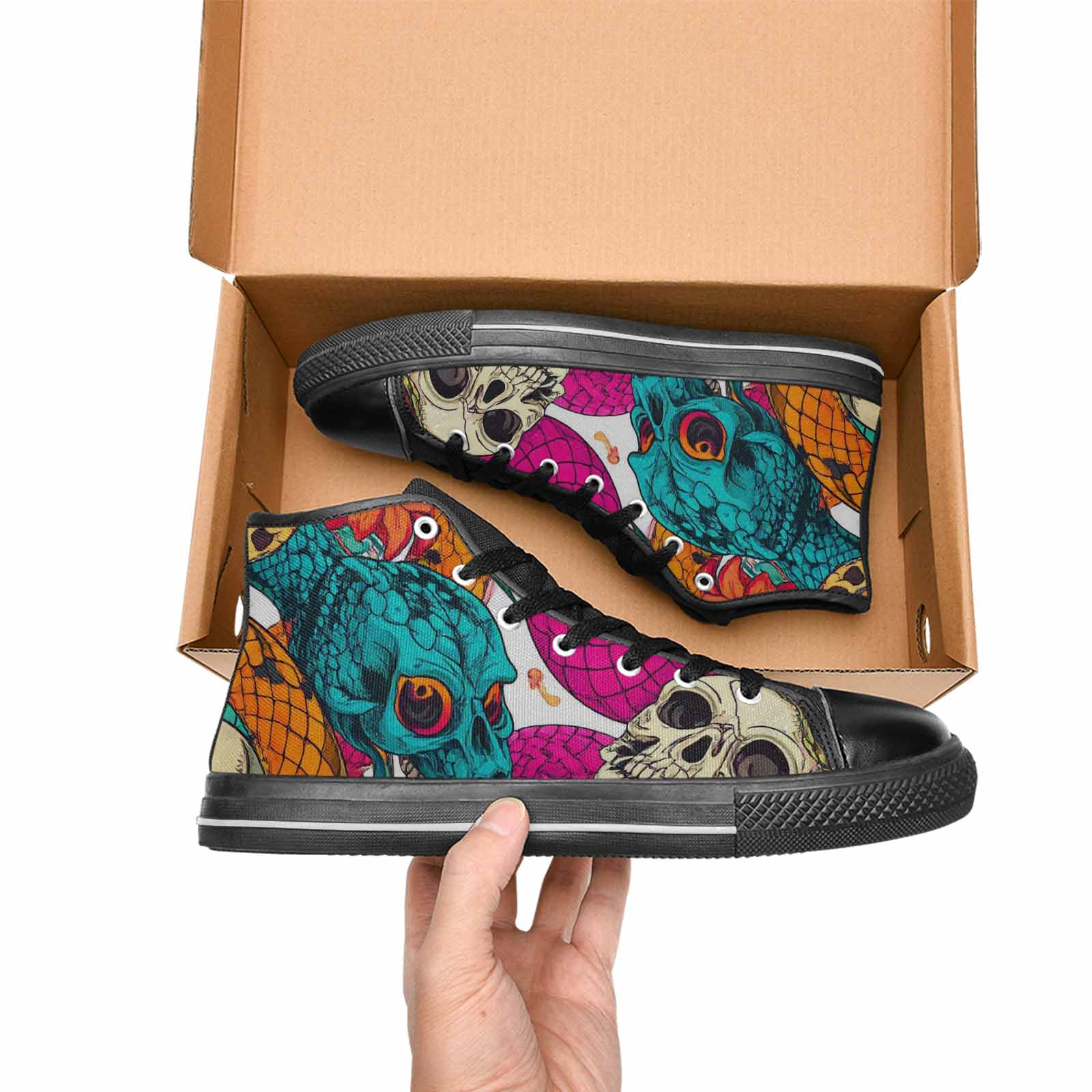MEN'S Snake Print Skull High Top Canvas Cottagecore Custom Sneakers