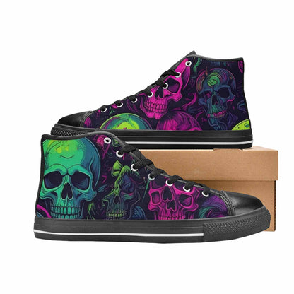 WOMEN'S Skulls - Neon High Top Canvas Wallpaper Art Custom Sneakers