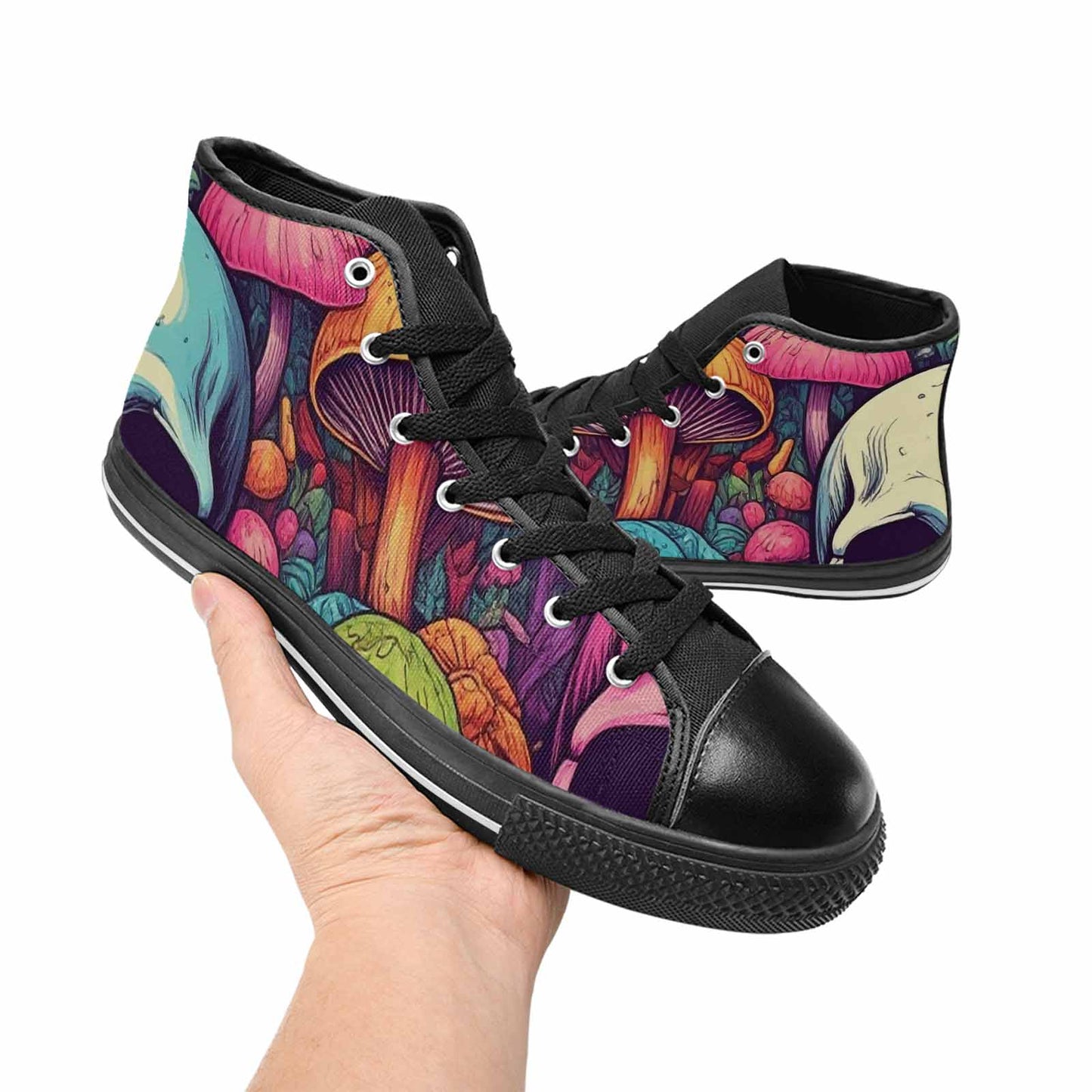 MEN'S Mushroom Skull High Top Canvas Wallpaper Art Custom Shoes
