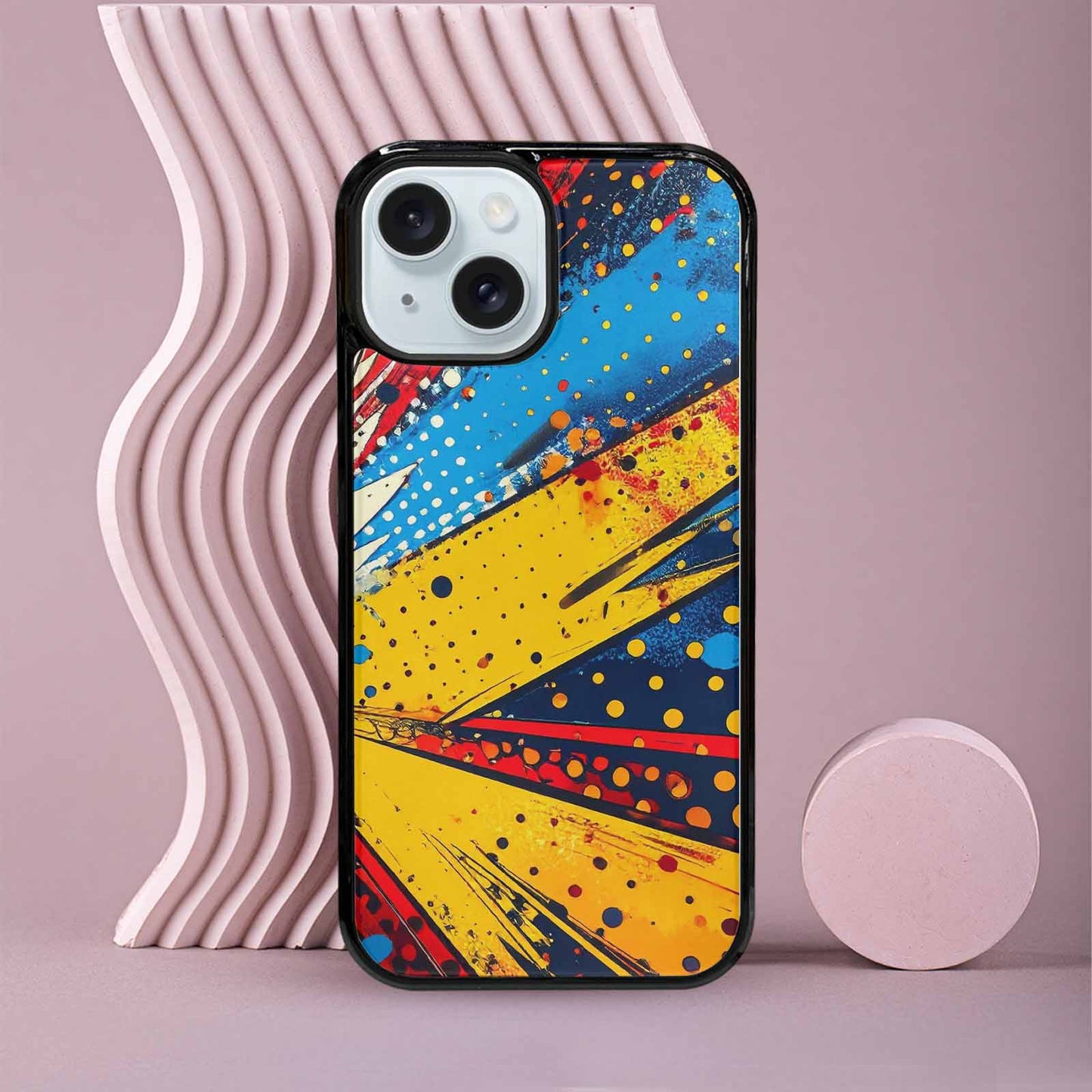 iPhone 15 Case — Comic Halftone Comic Bursts Pattern Hundreds, Unique Phone Case Design
