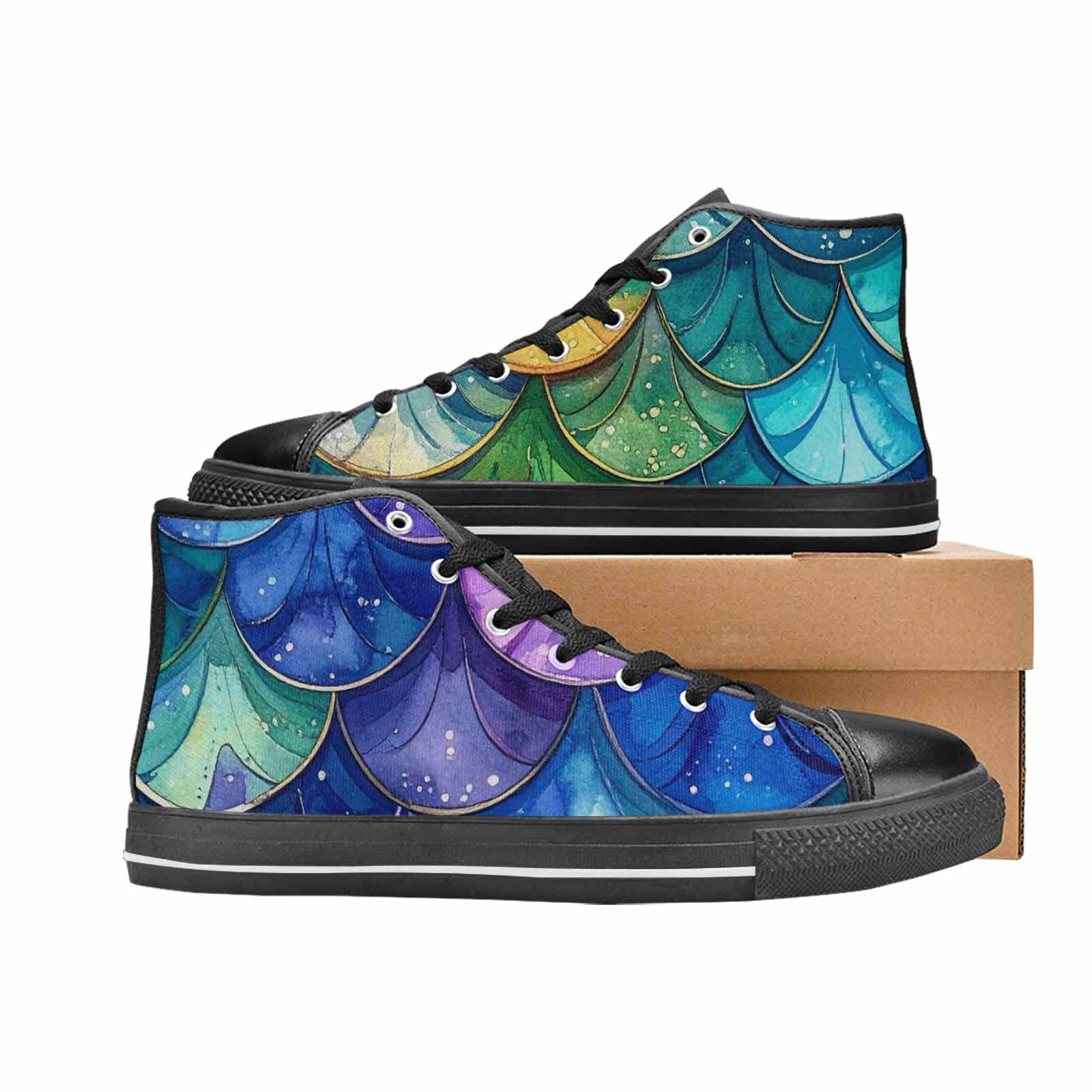 WOMEN'S Mermaid Scale High Top Canvas Neon Fantasy Shoes
